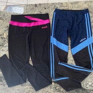 Two Athletic Girl Stretch leggings. Adidas 10-12.  FILS 10-12.
